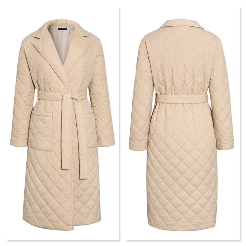 Beige Quilted Belted Coat with Pockets - Picture 13 of 17